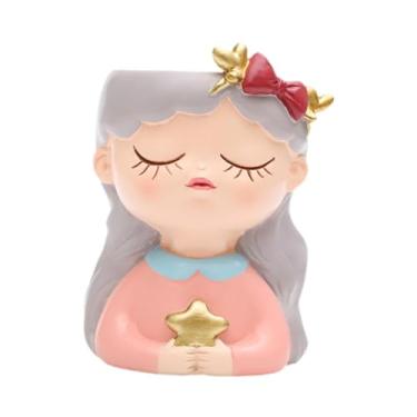 Imagem de Fenteer Vaso de flores para meninas, vaso de cabeça fofo, suporte nórdico para bonsai, pequeno para flores, de mesa para quarto e sala de estar, B