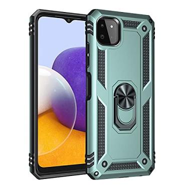 Imagem de SORAKA Capa para Samsung Galaxy A22 5G com suporte de anel capa armadura para Samsung Galaxy A22 5G capa traseira de policarbonato macio com placa de metal para suporte magnético de telefone carro