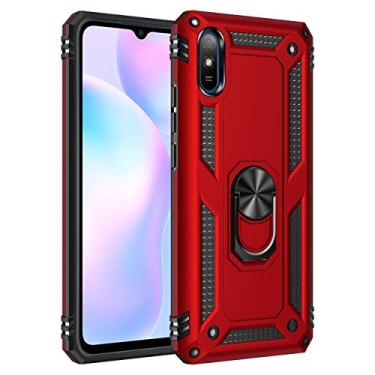 Imagem de SORAKA Capa para Xiaomi Redmi 9A com suporte de anel, capa protetora Redmi 9A, capa traseira de policarbonato rígido com placa de metal para suporte magnético de telefone e carro