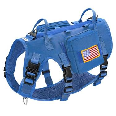 Imagem de Forestpaw Peitoral para cães de tamanho médio, peitoral tático com alça, sem puxão, estilo militar, colete para cães de serviço com bolsos ajustáveis para cães médios e grandes, azul, peito 39,4 a