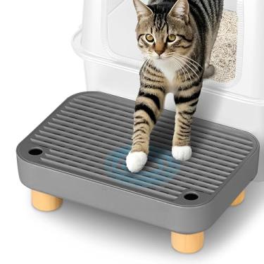 Imagem de Degrau de caixa de areia, rampa/coletor de caixa de areia com base de madeira, anti-rastreamento e fácil de limpar, ideal para gatos pequenos e idosos (cinza escuro)