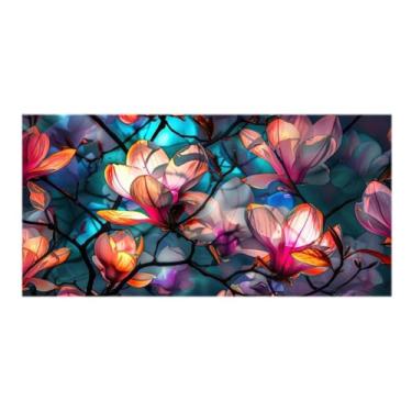 Imagem de JOONOR Película de teto solar retrô de magnólia, decalques de vitrais, película de privacidade floral colorida para carro, teto solar, sala de estar, decoração com bloqueio de sol, adesivos de PVC