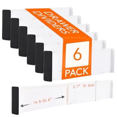 Imagem de Yagizaai Conjunto organizador expansível de armário, pacote com 6, ajustável, 9,4 cm de altura, divisórias de plástico para gavetas, cômodas, cozinha, quarto, escritório