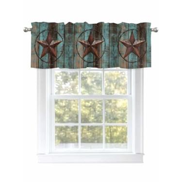Imagem de Cortinas de cozinha curtas vintage estilo western star para janelas, para quarto, banheiro, sala de estar, tábua de madeira gasta de fazenda, tratamento de janela pequena, 1 painel, 137 x 45 cm