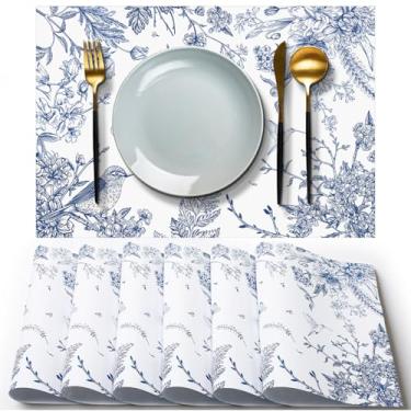 Imagem de Tinlade 100 folhas de jogo americano de papel floral, tapetes de mesa vintage 28 x 40 cm, jogo americano descartável, flor, pássaro, para festa, Natal, jantar, inverno, férias, casamento, decoração de