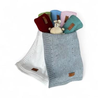 Imagem de Kit 2 Manta Cobertor Tricot Bebê Saída Maternidade Recém Nascido Lã (Branco e Cinza)