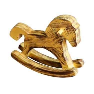 Imagem de Wswqop Decoração de cavalo de balanço de madeira, pequeno ornamento central, estátua de cavalo colecionável, Amarelo