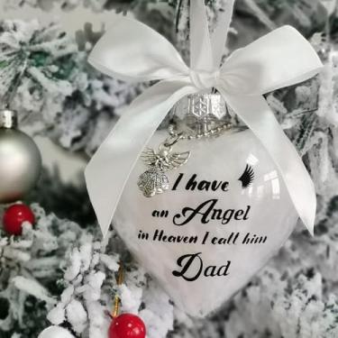 Imagem de Enfeite memorial de Natal, bola de vidro "I Have an Angel in Heaven" com pingente de anjo, fita branca (papai)