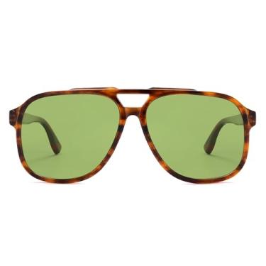 Imagem de VANLINKER Óculos de sol aviador quadrado retrô polarizado feminino clássico anos 70 vintage moderno aviadores grandes VL9878, Armação de tartaruga C4/Lente verde, Large