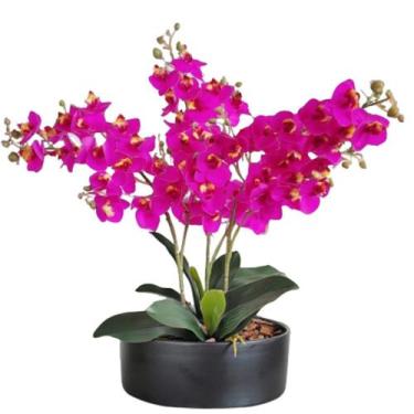 Imagem de Arranjo de Mesa Com 4 Flores Orquídeas Lilás Vaso Preto - La Caza Stor