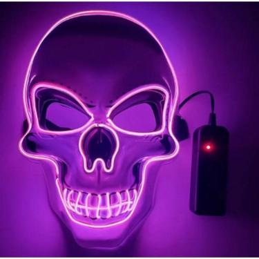 Imagem de Máscara Led Neon Caveira Pisca Halloween Festa Rave - Rosa
