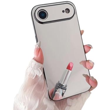 Imagem de aowner Capa espelhada compatível com iPhone 17 Air para meninas e mulheres, maquiagem, vidro fofo, brilhante, espelhado, capa rígida transparente de TPU (poliuretano termoplástico) macio, ajuste fino