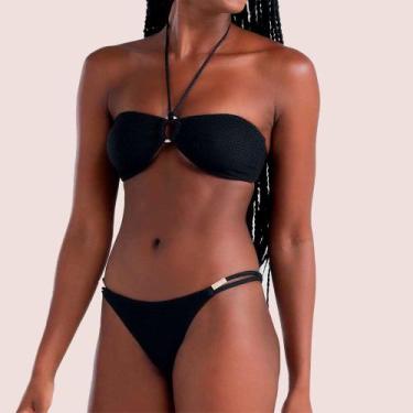 Imagem de Calcinha Biquini Tiras Duplas Feminina Confortável - She, Preto, GG
