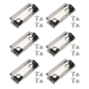 Imagem de PATIKIL Clipes de prancheta de metal de 7 cm, pacote com 6 clipes montáveis de alta aderência, grampo de molas fortes com aderência de borracha e 12 rebites para escritório, casa, prata (brilhante)