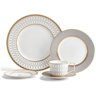Imagem de Conjunto de Aparelho de Jantar em Alta Qualidade e Elegância com 5 Peças e Material de Porcelana, Wedgwood 1065319, Branco, Cinza e Detalhes