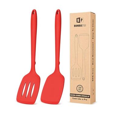 Imagem de Pacote com 2 espátulas de silicone, conjunto de espátulas de cozinha antiaderentes, resistentes ao calor, sem BPA, design de uma peça, adequado para virar peixe, ovos, bifes, panquecas (vermelho)