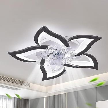 Imagem de Ventilador de teto com iluminação Moderno e silencioso LED regulável com controle remoto Temporizador em formato de flor Luz de teto com ventilador para quarto, 6 velocidades de vento e reve