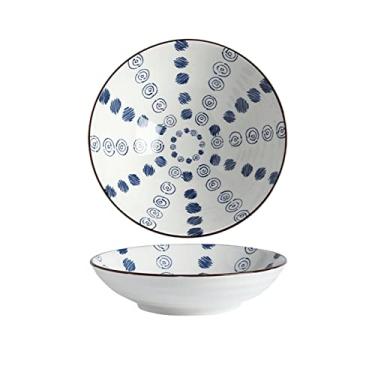 Imagem de Prato de serviço, pratos de jantar de cerâmica pintados à mão, prato fundo para casa, prato de porcelana, prato redondo de 20 cm, prato de jantar redondo, lava-louças, forno, micro-ondas, pratos