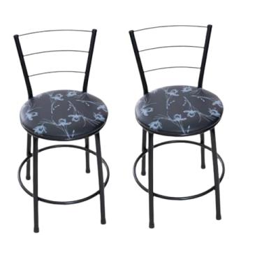 Imagem de 2 BANQUETAS BAIXA 3 ARAME 70 CM ALTURA TOTAL COZINHA (PRETO FLORIDO)