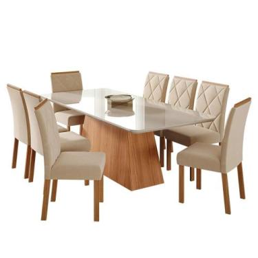 Imagem de Mesa de Jantar Tampo de Vidro Off White Helena 2,10 e 8 Cadeiras Ferna