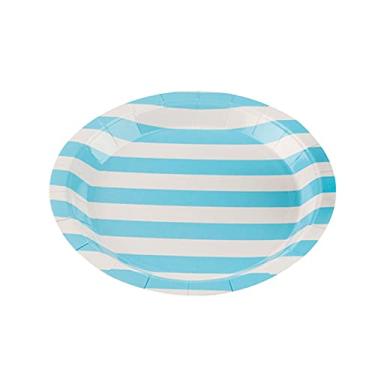 Imagem de Prato de Papel Azul Bebê Listrado Silver Plastic 18cm 10und