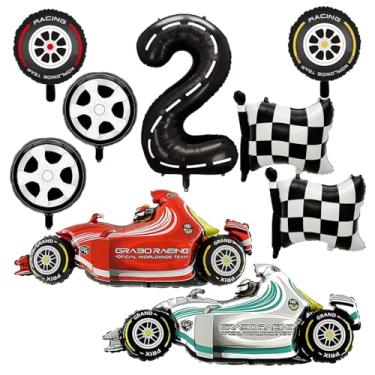 Imagem de Number 2 Race Car Balloons, 43 Inch Race Car Party Decorations, Wheel Tire Balloons, Black and White Checkered Foil Balloons, Racing for Boys 2nd Birthday Party Decoration - Pack of 9