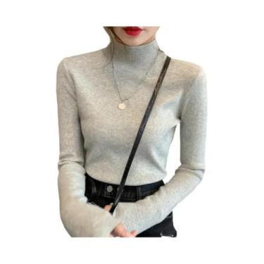 Imagem de Camisola de Malha Gola Alta Feminina - Manga Longa, Estilo Moderno (Co