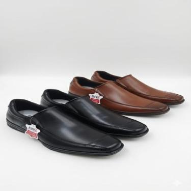 Imagem de Kit dois pares de sapato social masculino calce facil em couro - BR 2,