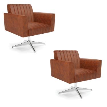 Imagem de Kit 2 Poltronas Giratória Viena Gomada Corano Base Cromada - D'Rossi