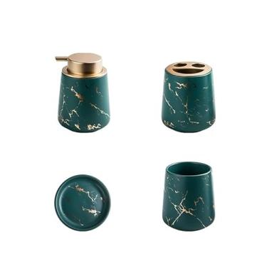 Imagem de Dispensador de sabão Conjunto de acessórios para banheiro com 4 peças, incluindo: dispensador sabonete líquido, copos para enxaguatório bucal, suporte para escova dentes e saboneteira(Green)