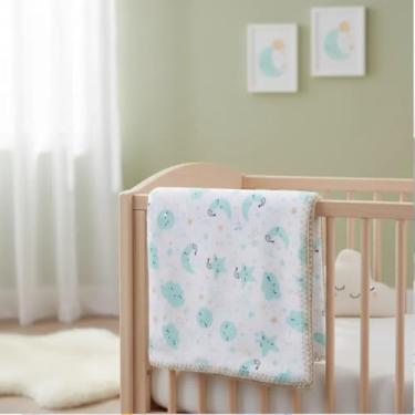 Imagem de Cobertor de Bebê Flanelado 100% Algodão 90x70cm Alvinha Minasrey Nuvens (VERDE)