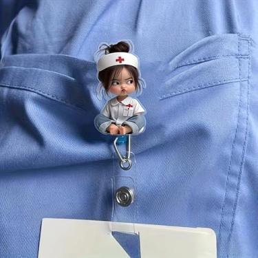 Imagem de 1 suporte de identificação de enfermeira fofo – Pergaminho retrátil de crachá com gancho de corrente, suporte de cartão de identificação durável, presente para estudantes de enfermagem, funcionários
