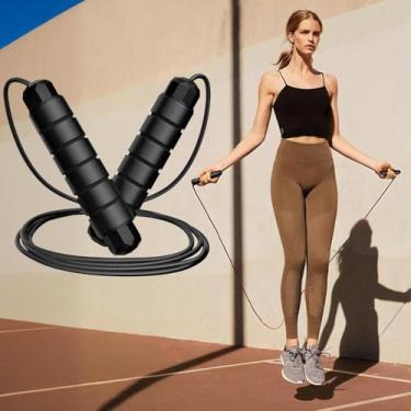 Imagem de Corda de pular, cabo de corda de pular com rolamentos de esferas para mulheres, homens, corda de salto de aço ajustável para treino com alças de espuma para fitness, exercícios em casa e corpo fino
