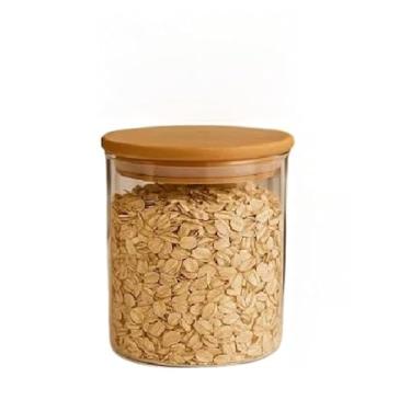 Imagem de Pote De Vidro Hermético Com Tampa De Bambu Redondo Organizador Multiuso De Cozinha(750mL (10x12Cm))
