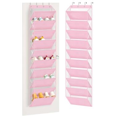 Imagem de AOODA Organizador de sapatos transparente sobre a porta de 10 níveis, bolsos profundos, grande suporte para porta de armário, serve para 20 pares de suportes de sapatos para tênis, botas (rosa)