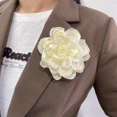 Imagem de Broche grande de flor rosa de tecido delicado alfinetes de lapela elegantes broches de flores broche clássico para festa de casamento dança banquete para mulheres vestido terno cerimônia acessórios de