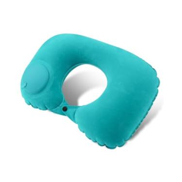 Imagem de Almofada de pescoço inflável em forma de U – Almofada de viagem portátil para suporte de pescoço, perfeita para voos e aventuras ao ar livre LCC1258-P, Verde
