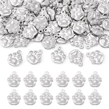 Imagem de 60 peças de aço inoxidável 304 pingente de impressão de pata, encantador animal gato cachorro pegada pingente pingentes contas para fazer joias, colar faça você mesmo, pulseira, chaveiro, enfeite para