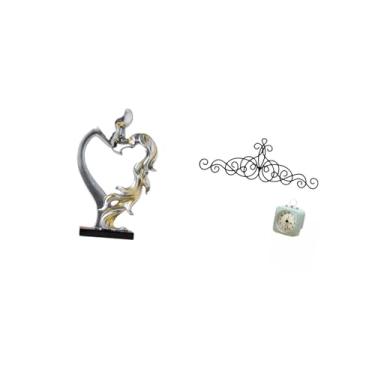 Imagem de Fenteer Estatueta Romântica de Casal, Ornamento Colecionável para Quarto, Casamento, Estante, Armário, Decoração de Casa com Metal, Arte de Parede, Placa, Flo