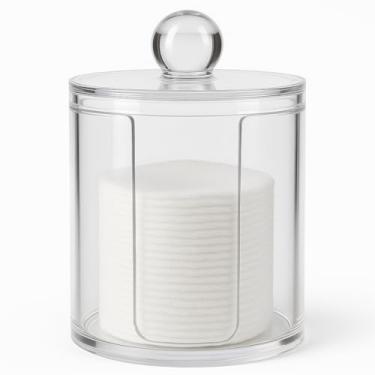 Imagem de Pote de Acrílico Transparente com Tampa para Armazenamento de Discos de Algodão e Hastes Flexíveis, Organizador de Banheiro Cilíndrico