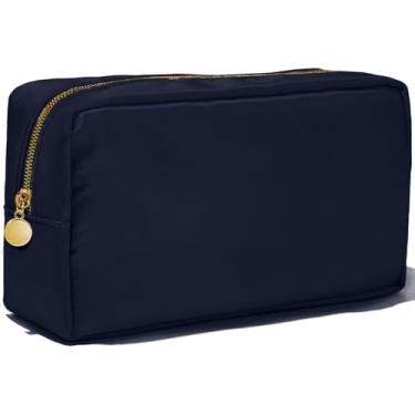 Imagem de Bolsa de maquiagem bolsa de higiene pessoal bolsa de maquiagem de nylon organizador de maquiagem bolsas com zíper bolsa de cosméticos para noivas estilo preppy, Azul marinho, Medium, Azul-marinho