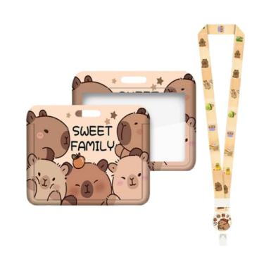 Imagem de Porta-cartões de visita, carteira de plástico com desenho animado Kawaii com suporte de cartão de cordão (3), Marrom, Clássico