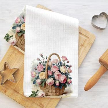 Imagem de Cesta de flores toalhas de cozinha, toalha de chá macia absorvente, panos de prato de waffle artísticos para cozinha, banheiro, sala de estar, casa, presentes de inauguração de casa para mulheres mãe