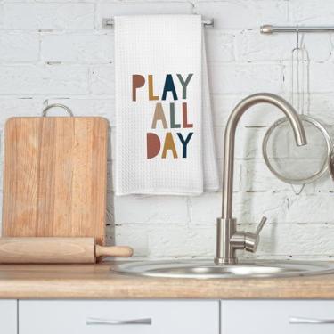 Imagem de Toalhas de mão infantis, toalhas de mão Boho Play o dia todo para decoração de banheiro infantil, decoração de sala de jogos, toalhas de prato de cozinha neutras boho, 40,6 x 61 cm