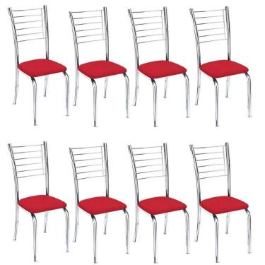 Imagem de Kit 8 Cadeiras De Jantar Lara Cromada Para Cozinha Assento Corino Vermelho - Aurora Line