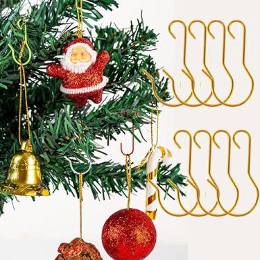 Imagem de 100 peças de gancho de pendurar de metal em forma de G de Natal, festival, festa, presente, pingente, lareira para árvore de Natal, artesanato, adereços de decoração (ouro - 100 peças)