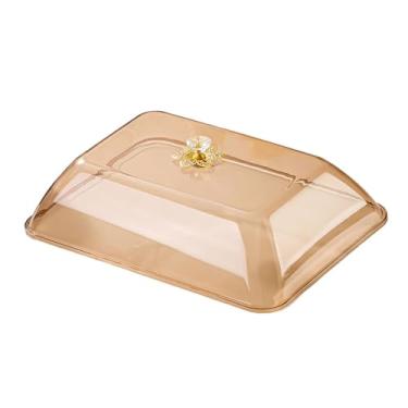 Imagem de IEUDNS Tampa retangular para alimentos com alça, ideal para suporte de, doces, tábuas de frios, donuts, queijos e sobremesas, L Amber