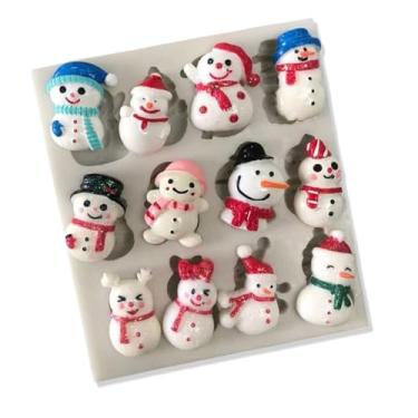 Imagem de 1 pçs moldes de silicone de Natal floco de neve moldes de chocolate cristal de gelo 12 estilos boneco de neve ornamento de natal molde de silicone para decoração de casa de inverno ornamento epóxi