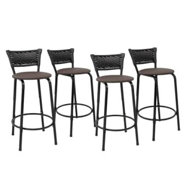 Imagem de Kit 4 Banco Para Bancada Cozinha Gourmet Estrutura Preta Encosto Junco Preto Balcão Ilha Bar Banqueta 60cm Itagold (Assento Marrom Escuro)