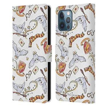 Imagem de Head Case Designs Capa carteira de couro oficialmente licenciada Harry Potter Hedwig Owl Pattern Deathly Hallows XIII compatível com Apple iPhone 12 Pro Max